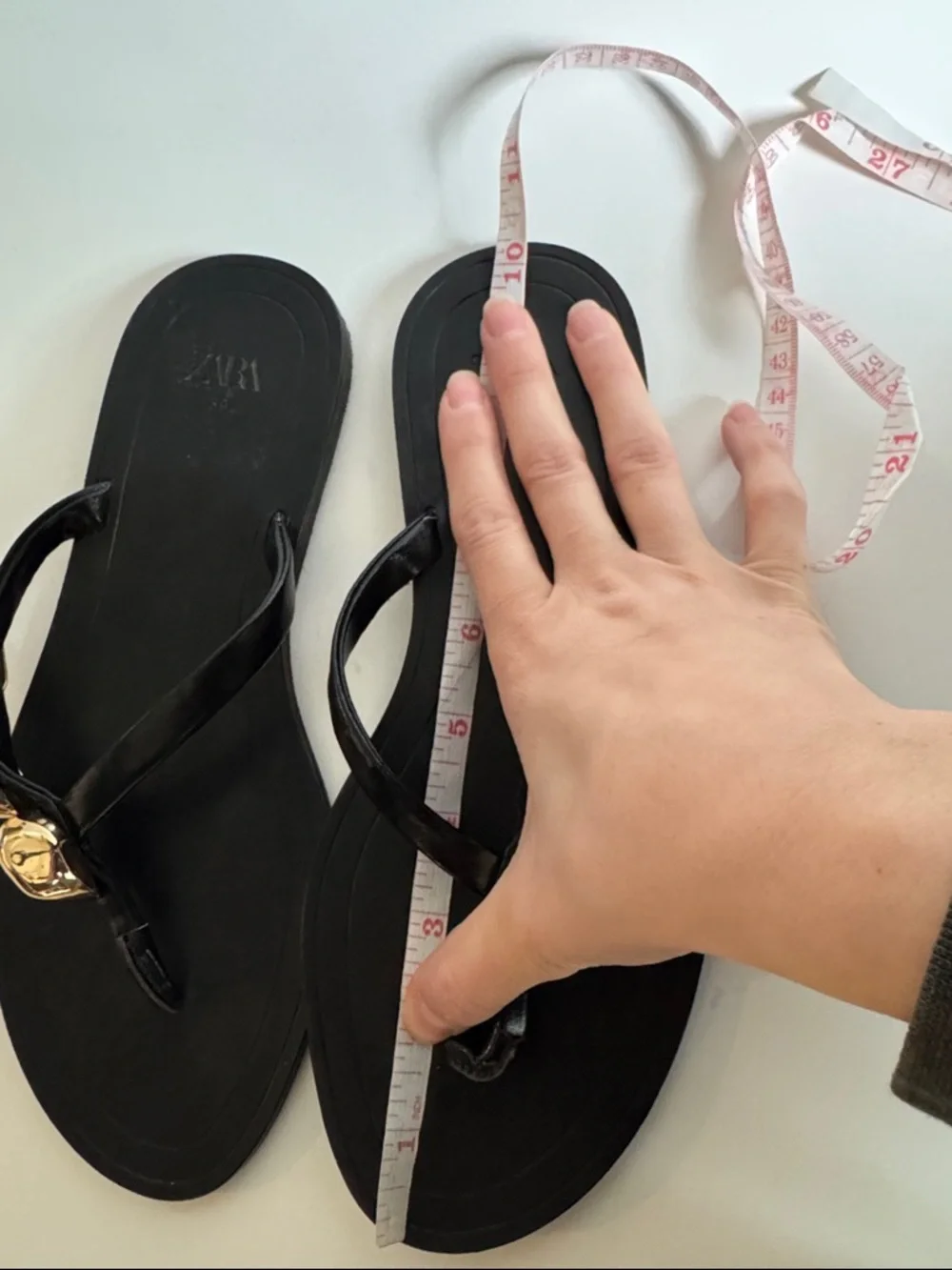 Zara Black Sandal Thongs with Gold Orb Detailing - Picture 6 of 6